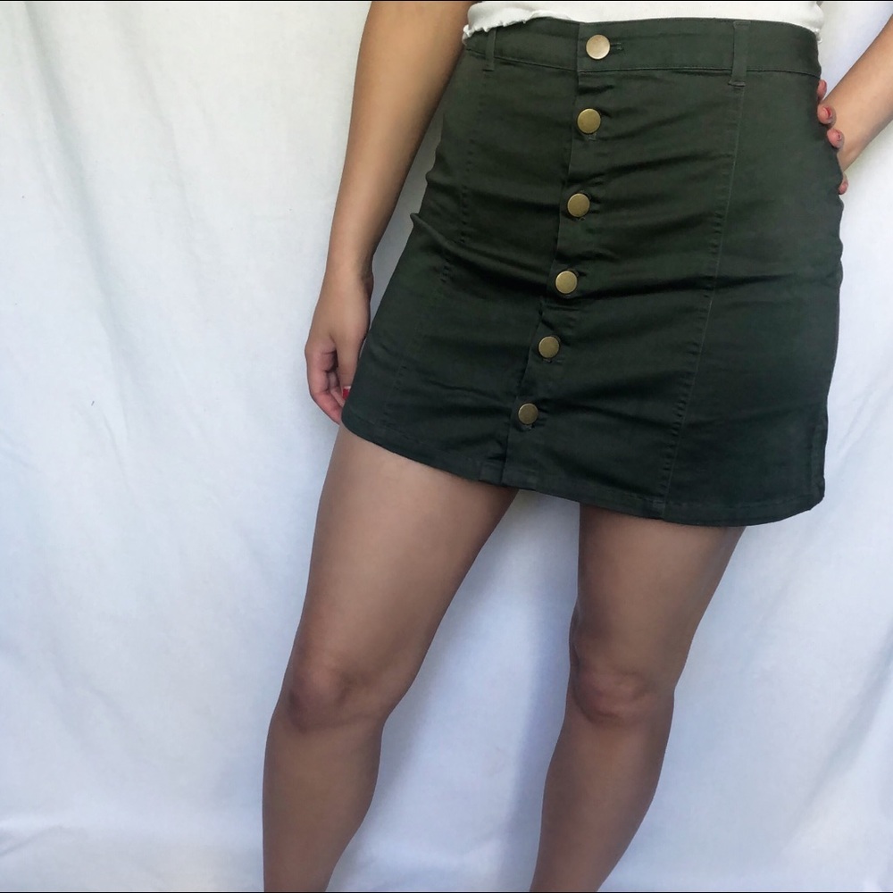 Olive green button skirt